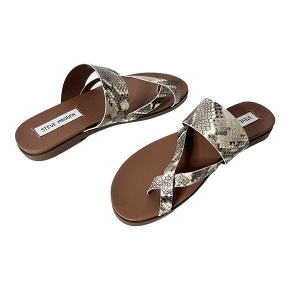 Steve Madden Sandals Women’s Size 7 Athens Faux Leather Strappy Slide Snake - Picture 2 of 6